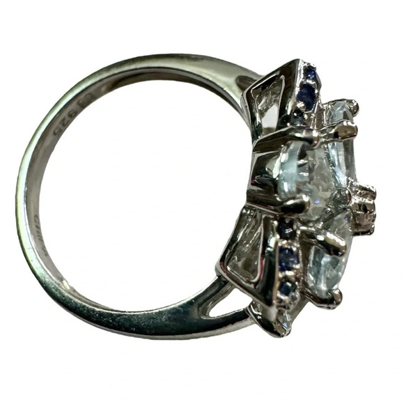 🩵Aquamarine💙Sapphire🤍Topaz Sterling Silver Ring (5.25) - Picture 14 of 15